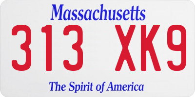 MA license plate 313XK9