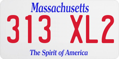 MA license plate 313XL2