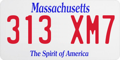 MA license plate 313XM7