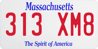 MA license plate 313XM8