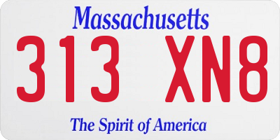 MA license plate 313XN8