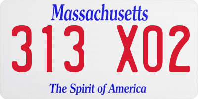 MA license plate 313XO2