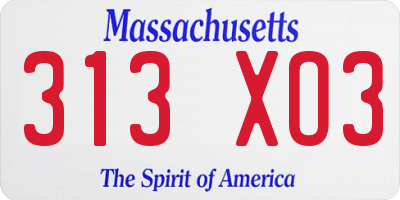 MA license plate 313XO3