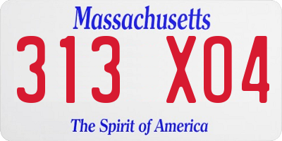 MA license plate 313XO4