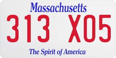 MA license plate 313XO5