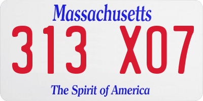 MA license plate 313XO7
