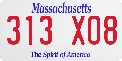 MA license plate 313XO8