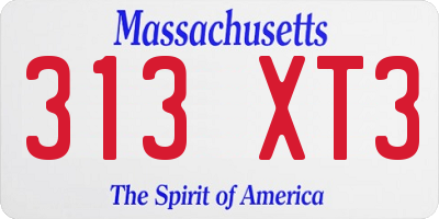 MA license plate 313XT3