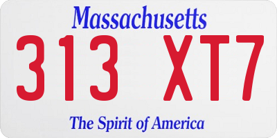 MA license plate 313XT7