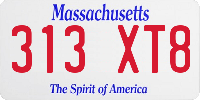 MA license plate 313XT8