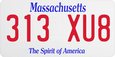 MA license plate 313XU8