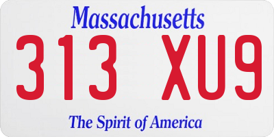 MA license plate 313XU9