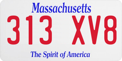 MA license plate 313XV8