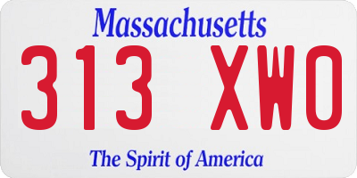 MA license plate 313XW0