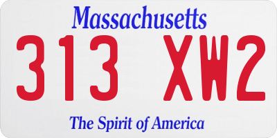 MA license plate 313XW2