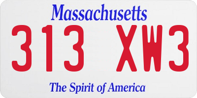 MA license plate 313XW3
