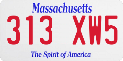 MA license plate 313XW5