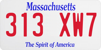 MA license plate 313XW7