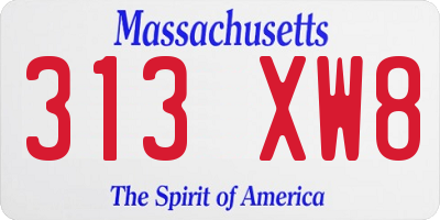 MA license plate 313XW8
