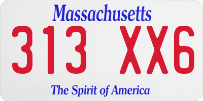MA license plate 313XX6
