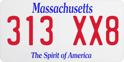 MA license plate 313XX8