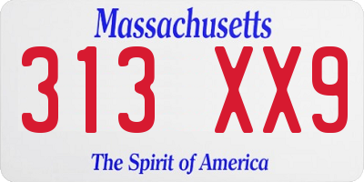 MA license plate 313XX9