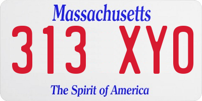 MA license plate 313XY0