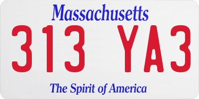 MA license plate 313YA3