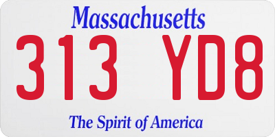 MA license plate 313YD8