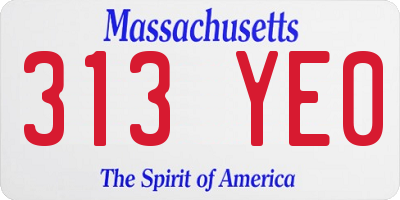 MA license plate 313YE0