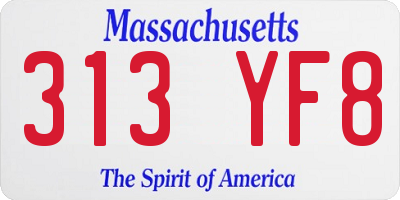 MA license plate 313YF8
