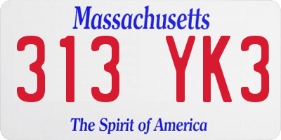 MA license plate 313YK3