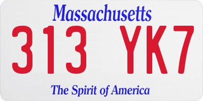 MA license plate 313YK7
