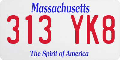 MA license plate 313YK8