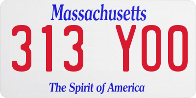 MA license plate 313YO0