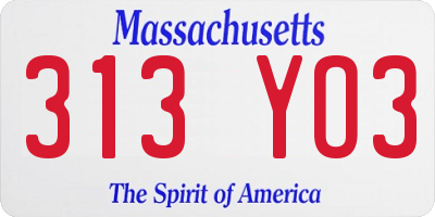 MA license plate 313YO3