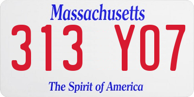 MA license plate 313YO7