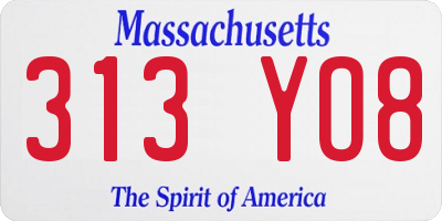 MA license plate 313YO8