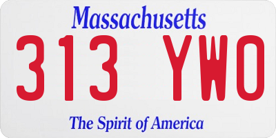 MA license plate 313YW0
