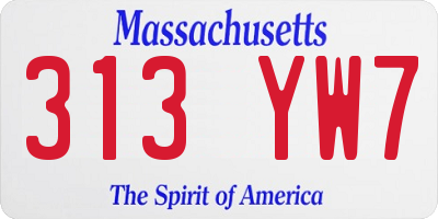 MA license plate 313YW7