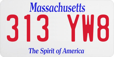 MA license plate 313YW8