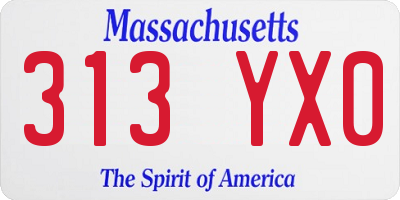 MA license plate 313YX0