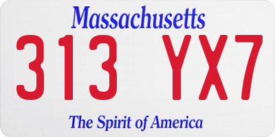 MA license plate 313YX7