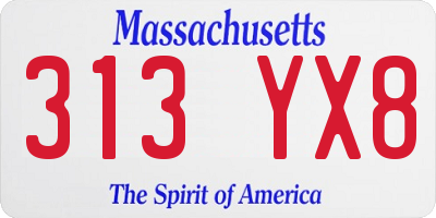MA license plate 313YX8