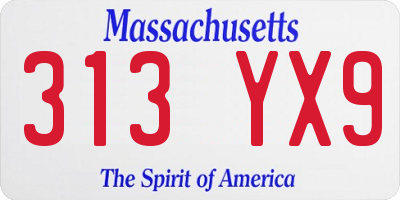MA license plate 313YX9
