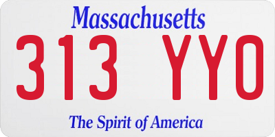 MA license plate 313YY0
