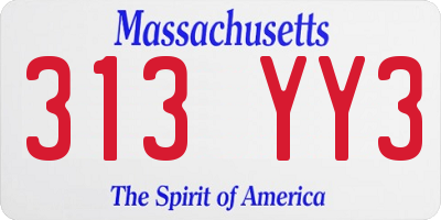 MA license plate 313YY3