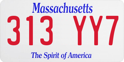 MA license plate 313YY7