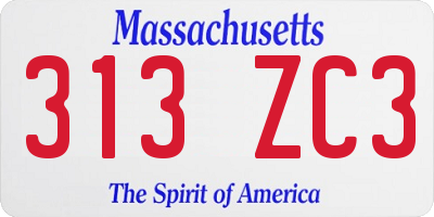 MA license plate 313ZC3