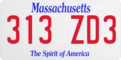 MA license plate 313ZD3